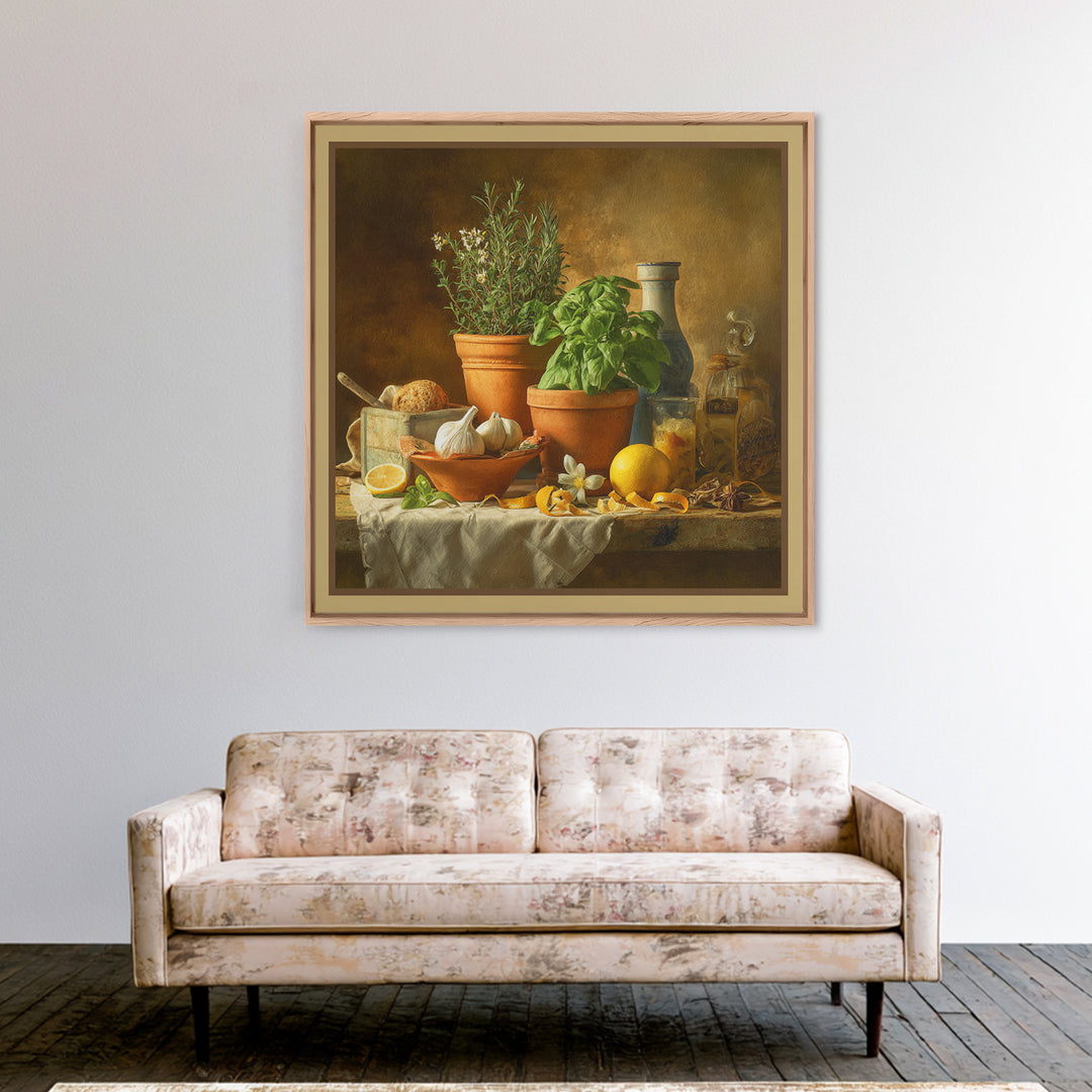 Fresh Herbs in Terracotta Pots Canvas Print, Kitchen Art, Modern Decor, Kitchen Decor, Fine Art, Kitchen, Home Decor, KIT-1x1-25