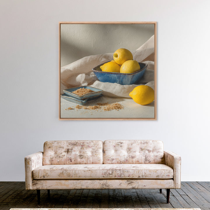 Lemons and Blue Ceramic Bowl Still Life Canvas Print, Kitchen Art, Trendy Wall Art, Kitchen Decor, Fine Art, Kitchen, KIT-1x1-26