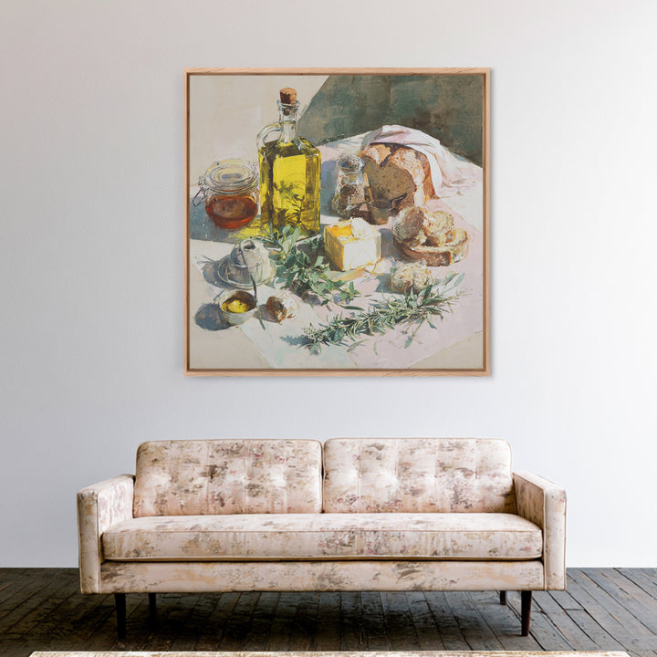 Olive Oil Bottle and Rosemary Branch Framed Canvas Print, Kitchen Art, Fine Art Print, Kitchen Decor, Fine Art, Kitchen, KIT-1x1-29