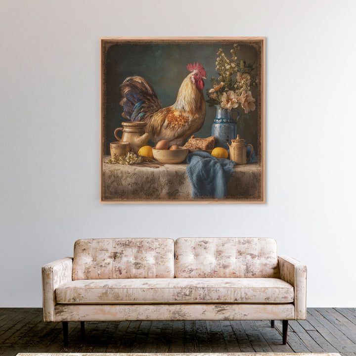 Rooster Portrait for Country Kitchen Charm Framed Canvas Print, Kitchen Art, Art Print, Kitchen Decor, Oil Painting, Kitchen, KIT-1x1-40