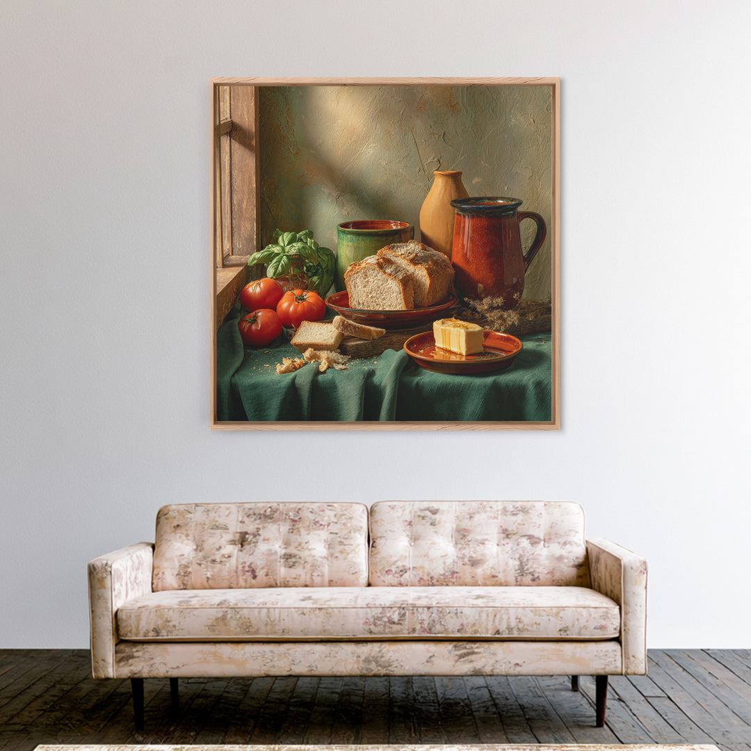Fresh Bread with Butter and Honey Framed Canvas Print, Kitchen Art, Kitchen Prints, Kitchen Decor, Abstract Art, Kitchen, KIT-1x1-42