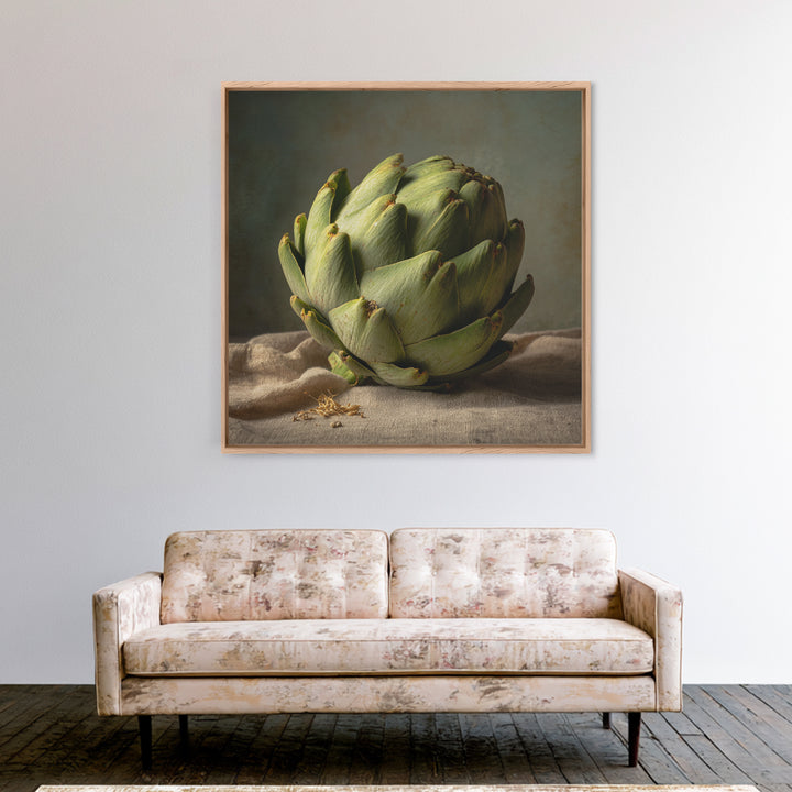 Artichoke Closeup in Painterly Green Tones Framed Canvas Print, Kitchen Art, Art Deco, Kitchen Decor, Fine Art, Kitchen, KIT-1x1-44