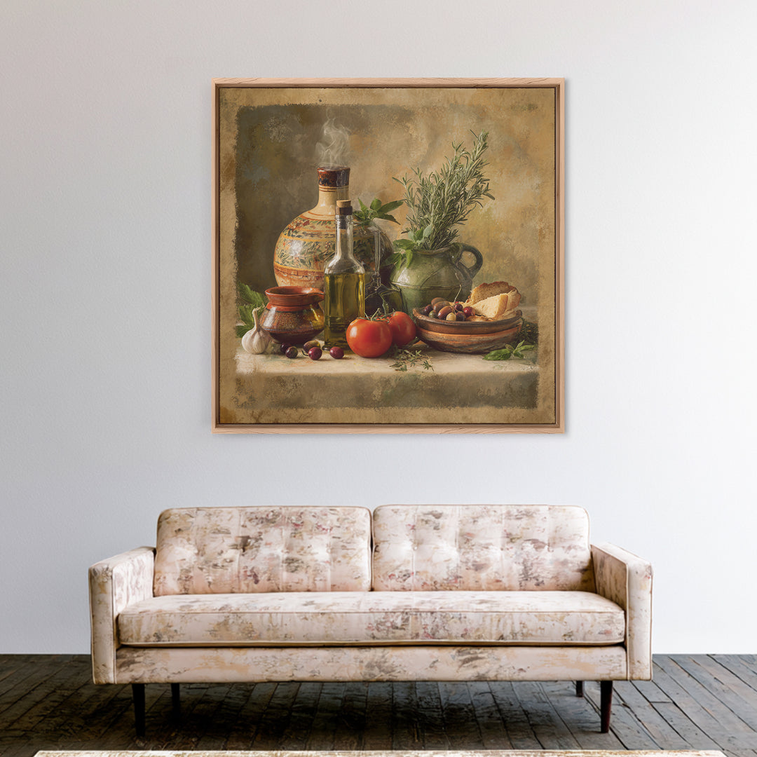 Olive Oil Bottle and Rosemary Branch Canvas Print, Kitchen Art, Coffee Print, Kitchen Decor, Watercolor Art, Kitchen, KIT-1x1-5