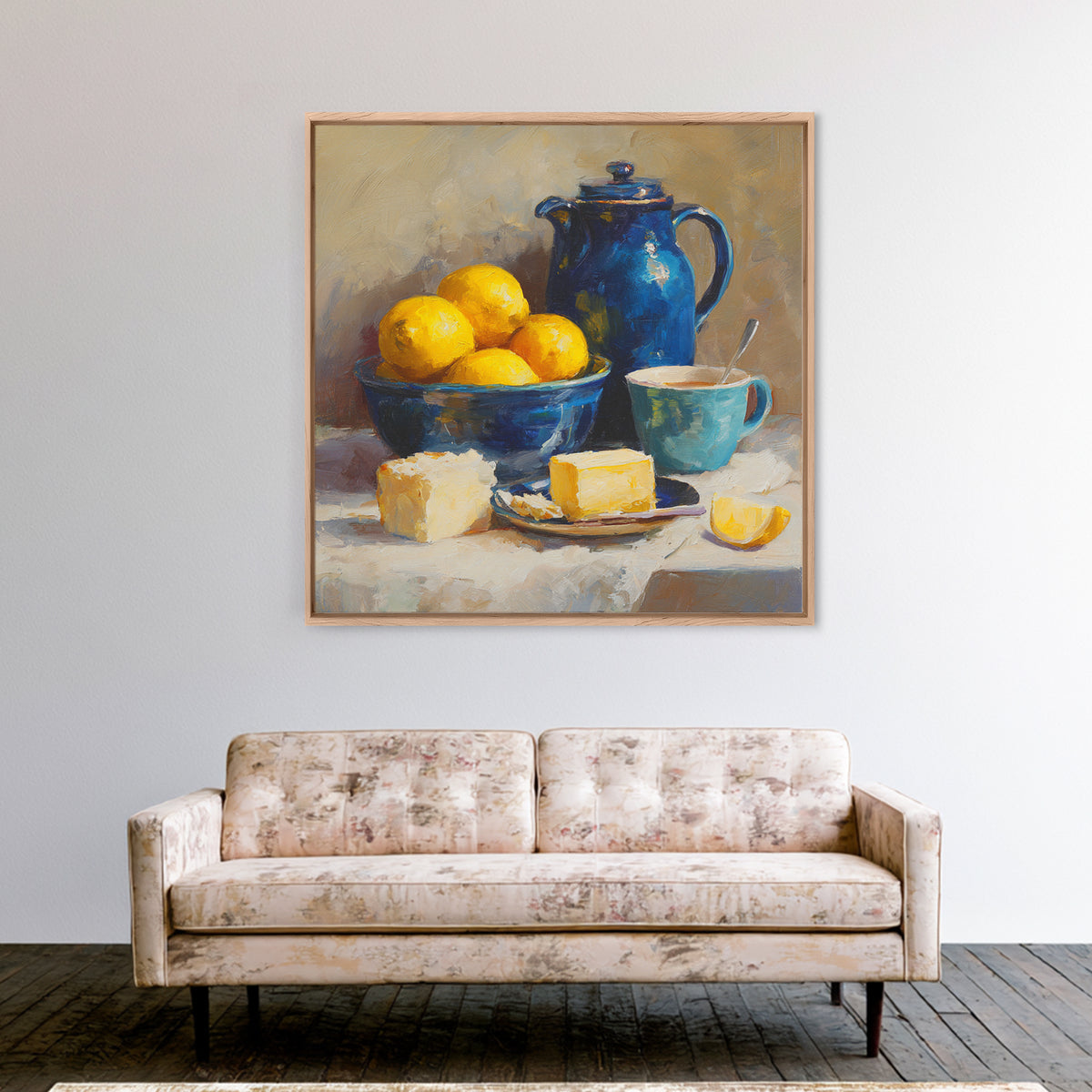 Lemons and Blue Ceramic Bowl Still Life Canvas Print, Kitchen Art, Trendy Wall Art, Kitchen Decor, Fine Art, Kitchen, KIT-1x1-50