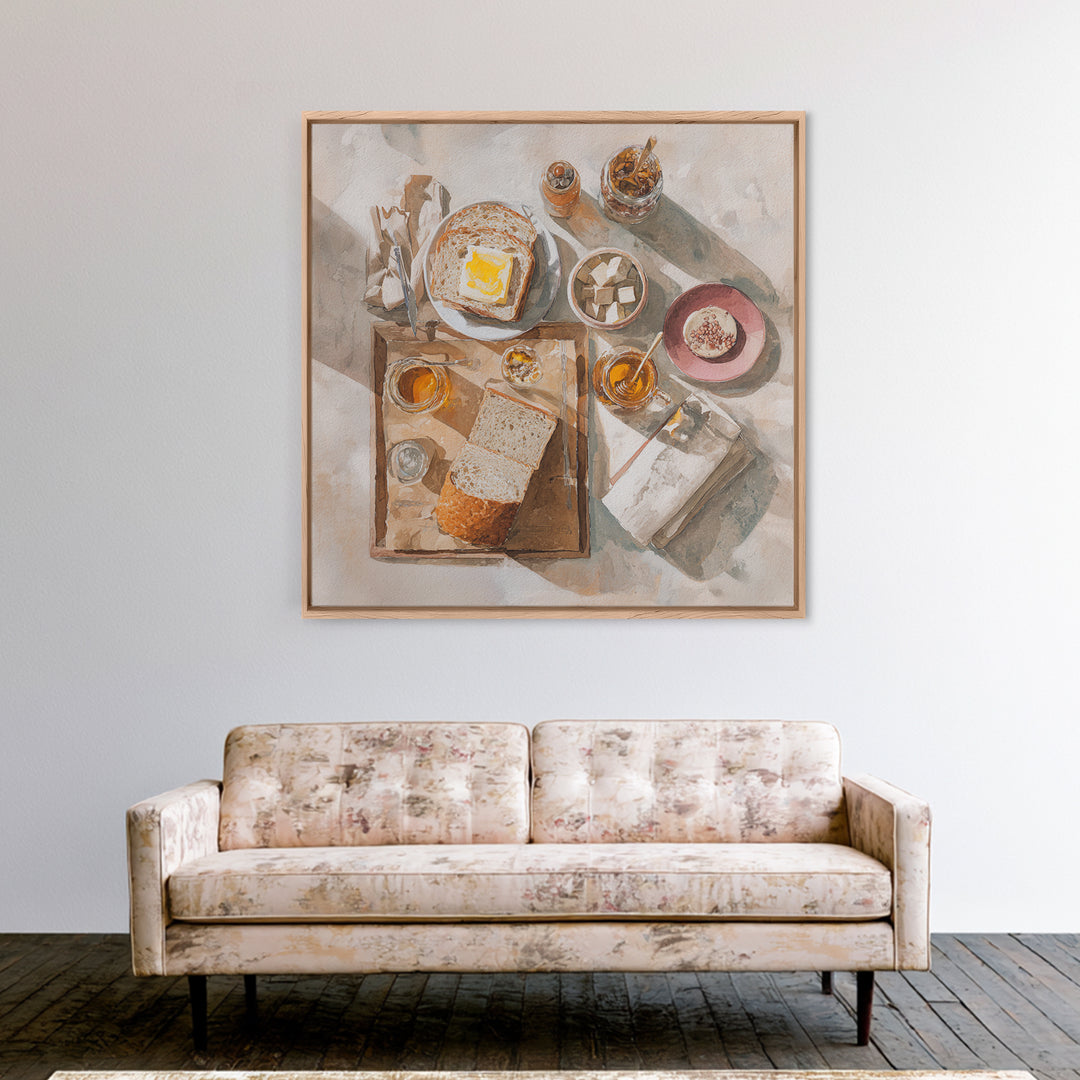 Fresh Bread with Butter and Honey Framed Canvas Print, Kitchen Art, Kitchen Prints, Kitchen Decor, Abstract Art, Kitchen, KIT-1x1-66