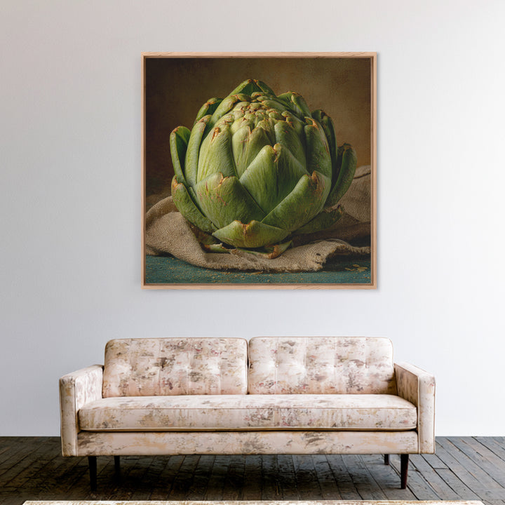 Artichoke Closeup in Painterly Green Tones Framed Canvas Print, Kitchen Art, Kitchen Prints, Kitchen Decor, Fine Art, Kitchen, KIT-1x1-68