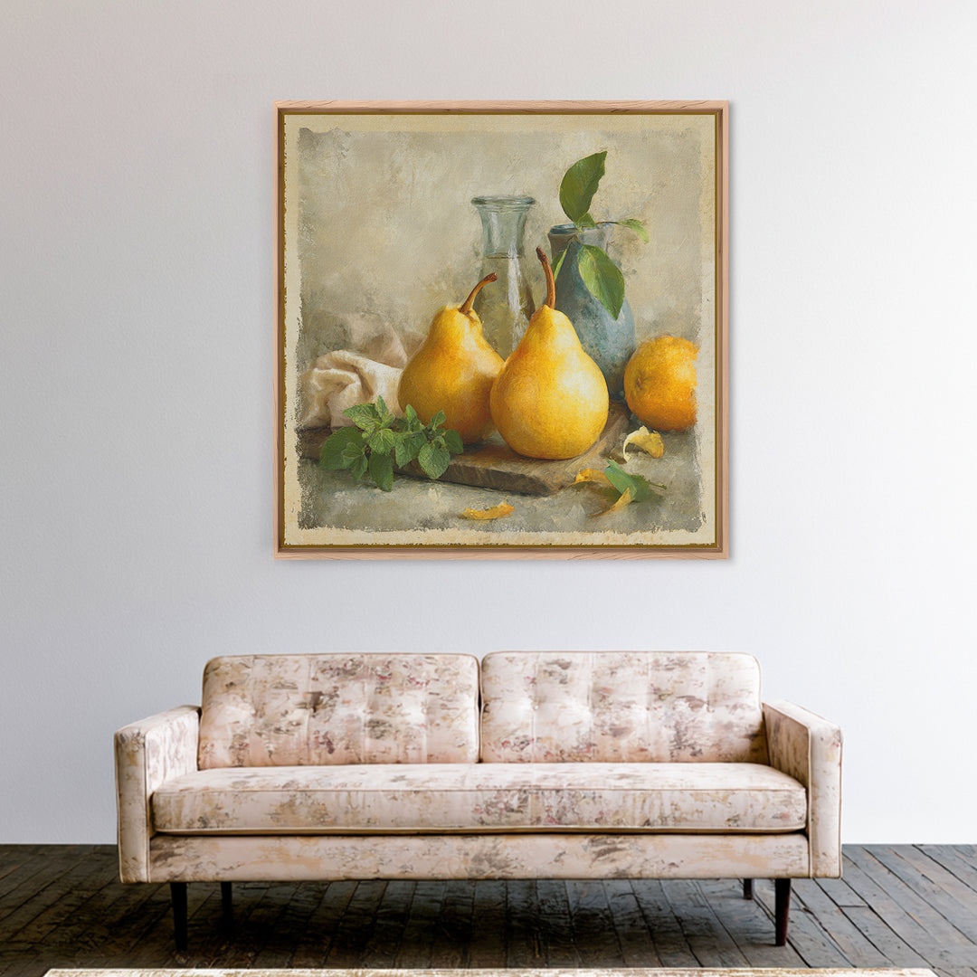Farmhouse Pears on a Wooden Board Canvas Print, Kitchen Art, Textured Painting, Kitchen Decor, Fine Art, Kitchen, KIT-1x1-81
