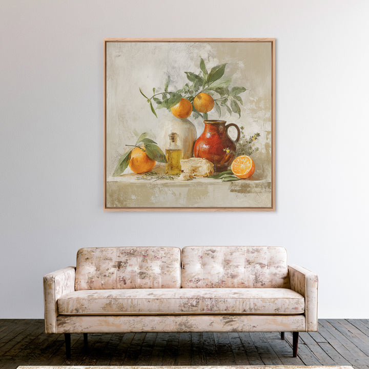 Orange Citrus Botanical Branch Framed Canvas Print, Kitchen Art, Statement Artwork, Kitchen Decor, Oil Painting, Kitchen, KIT-1x1-83