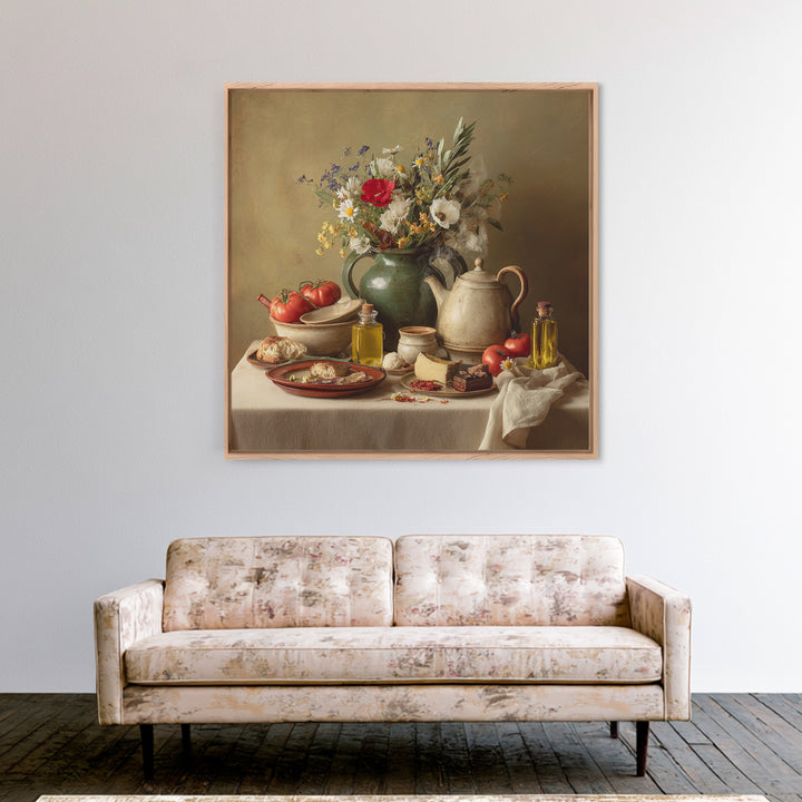 Tea Kettle with Steam and Wildflowers Canvas Print, Kitchen Art, Modern Decor, Kitchen Decor, Oil Painting, Kitchen, Home Decor, KIT-1x1-86