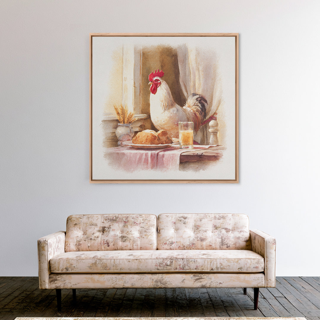 Rooster Portrait for Country Kitchen Charm Framed Canvas Print, Kitchen Art, Textured Painting, Kitchen Decor, Kitchen, KIT-1x1-88