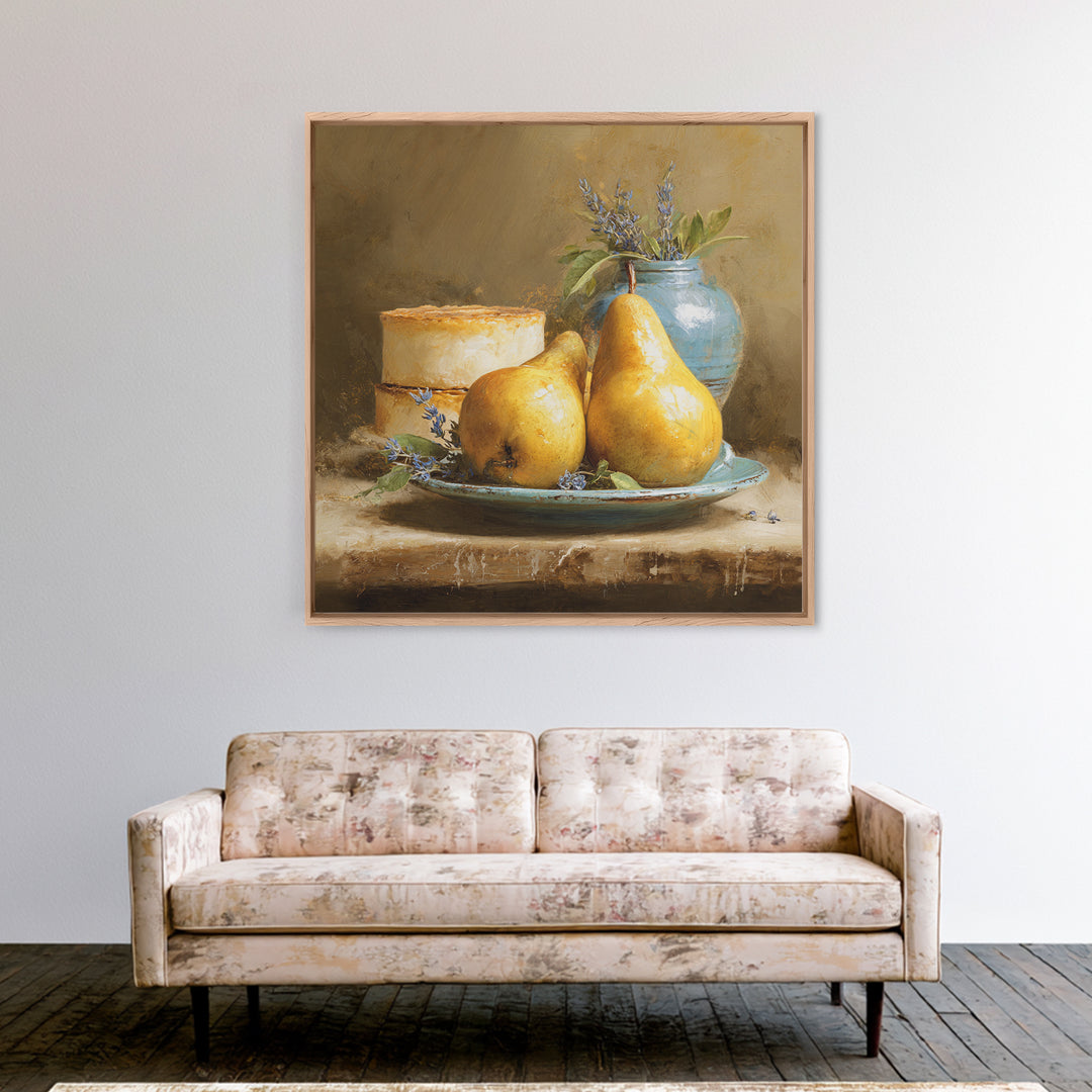 Farmhouse Pears on a Wooden Board Canvas Print, Kitchen Art, Kitchen Art Print, Kitchen Decor, Fine Art, Kitchen, KIT-1x1-9