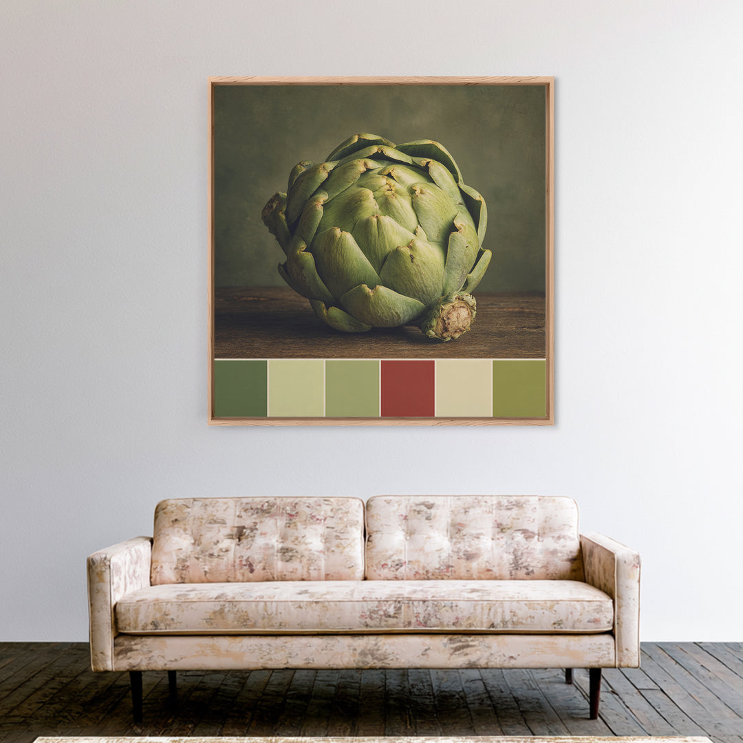 Artichoke Closeup in Painterly Green Tones Canvas Print, Kitchen Art, Coffee Print, Kitchen Decor, Fine Art, Kitchen, KIT-1x1-92