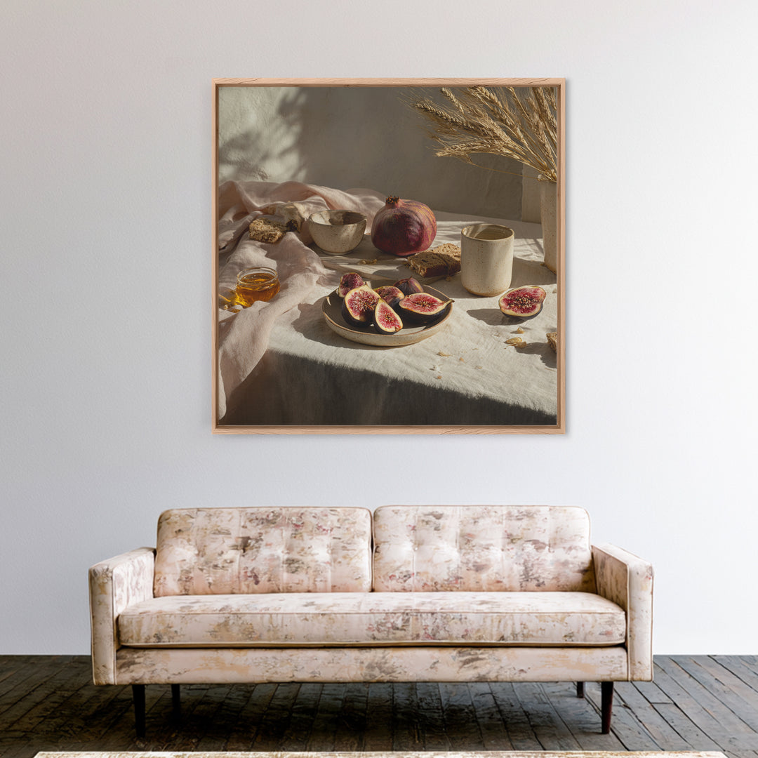 Figs Pomegranates and Linen Composition Canvas Print, Kitchen Art, Kitchen Art Print, Kitchen Decor, Abstract Art, Kitchen, KIT-1x1-94