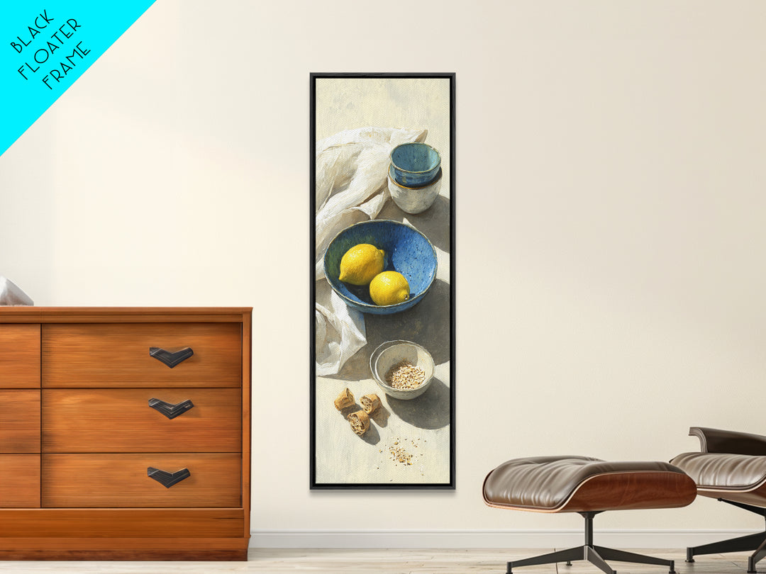 Lemons and Blue Ceramic Bowl Still Life Canvas Print, Kitchen Art, Kitchen Print, Kitchen Decor, Fine Art, Kitchen, Art Print, KIT-1x3-14