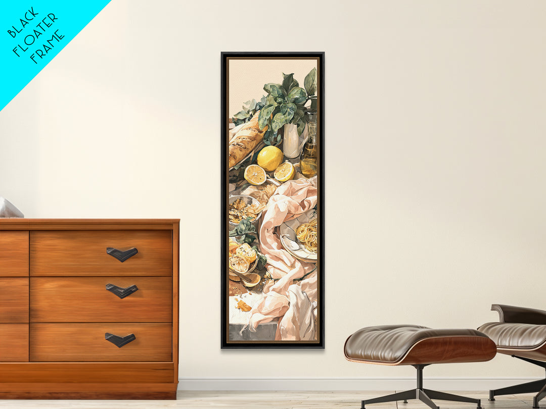 Pasta Lemons and Basil Mediterranean Still Life Framed Canvas Print, Kitchen Art, Modern Decor, Kitchen Decor, Kitchen, KIT-1x3-29