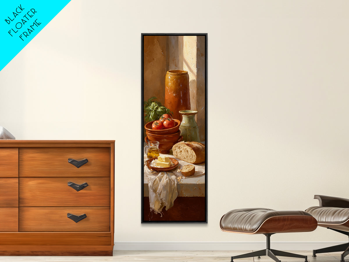 Fresh Bread with Butter and Honey Framed Canvas Print, Kitchen Art, Trendy Wall Art, Kitchen Decor, Oil Painting, Kitchen, KIT-1x3-30