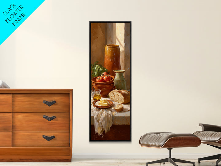 Fresh Bread with Butter and Honey Framed Canvas Print, Kitchen Art, Trendy Wall Art, Kitchen Decor, Oil Painting, Kitchen, KIT-1x3-30