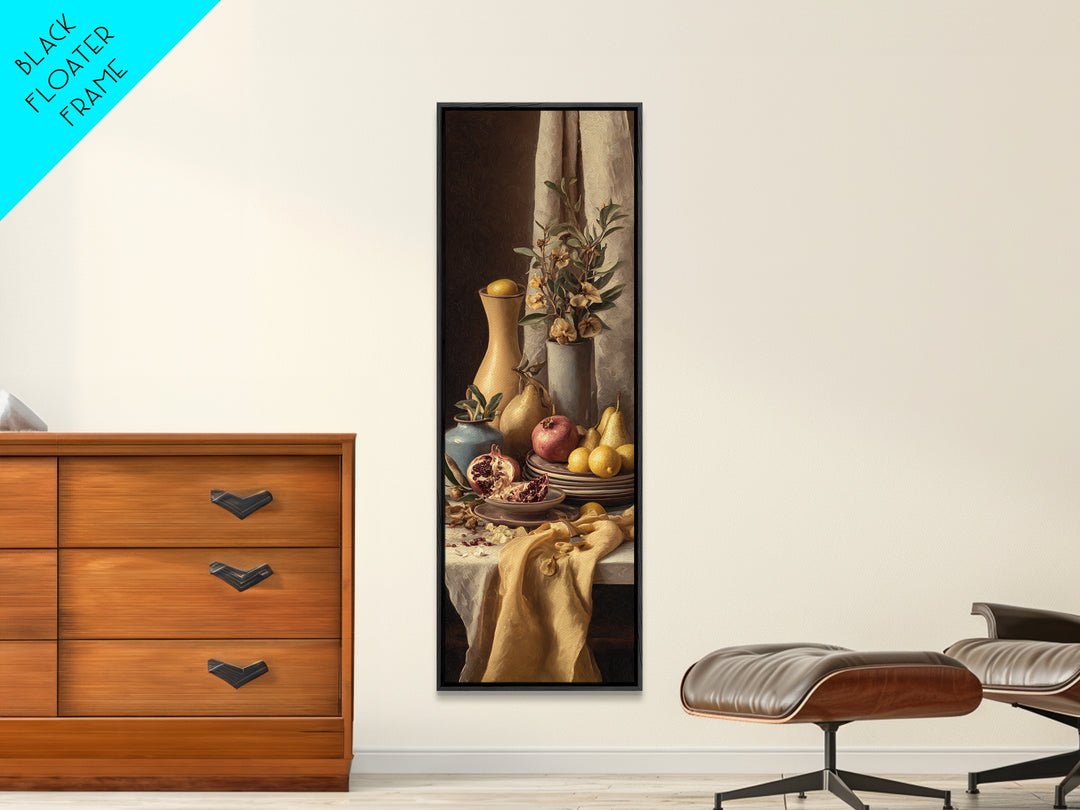 Figs Pomegranates and Linen Composition Framed Canvas Print, Kitchen Art, Dining Room Wall Art, Kitchen Decor, Abstract Art, KIT-1x3-34