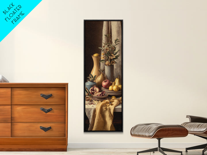 Figs Pomegranates and Linen Composition Framed Canvas Print, Kitchen Art, Dining Room Wall Art, Kitchen Decor, Abstract Art, KIT-1x3-34