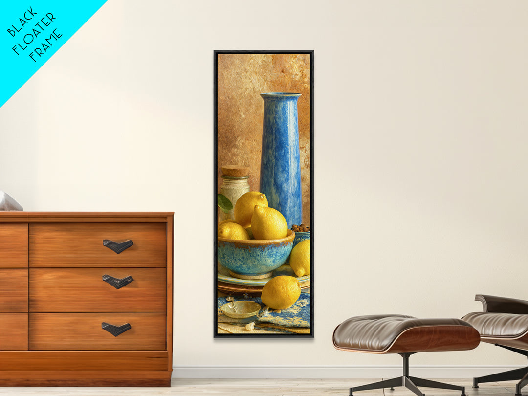 Lemons and Blue Ceramic Bowl Still Life Canvas Print, Kitchen Art, Kitchen Print, Kitchen Decor, Fine Art, Kitchen, Art Print, KIT-1x3-38