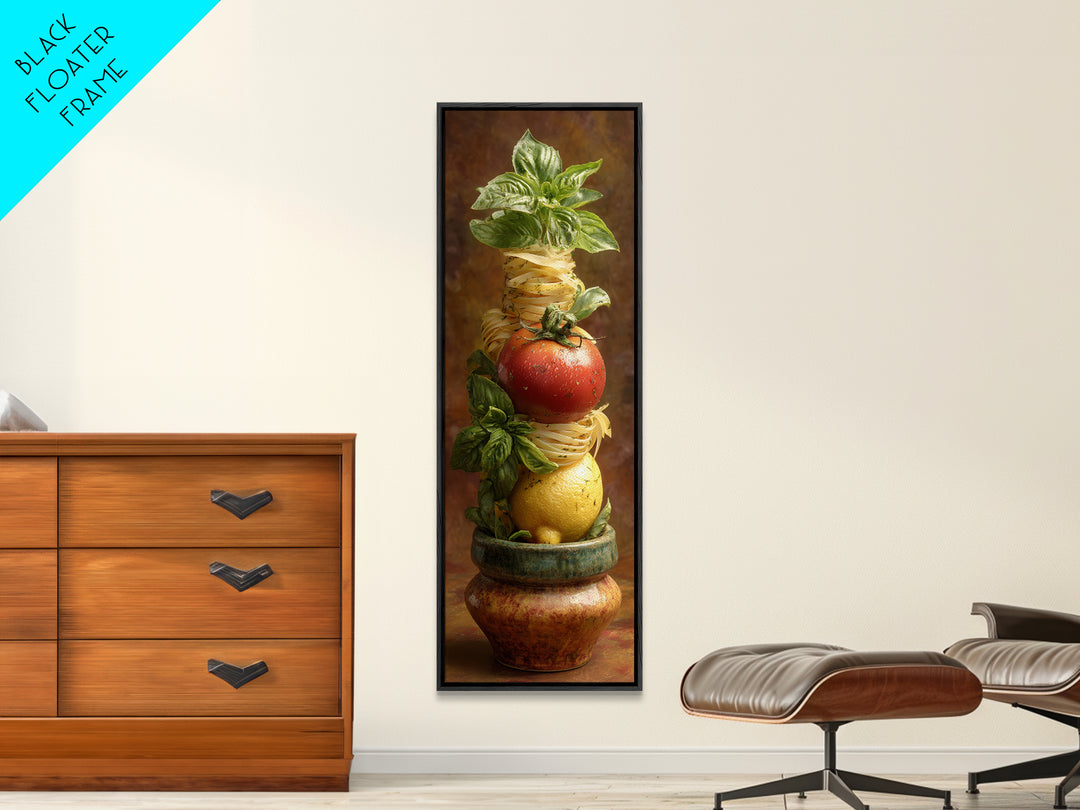 Pasta Lemons and Basil Mediterranean Still Life Canvas Print, Kitchen Art, Coffee Wall Art, Kitchen Decor, Fine Art, Kitchen, KIT-1x3-5