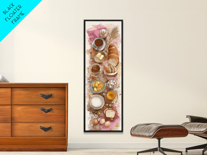 Fresh Bread with Butter and Honey Framed Canvas Print, Kitchen Art, Trendy Wall Art, Kitchen Decor, Oil Painting, Kitchen, KIT-1x3-54