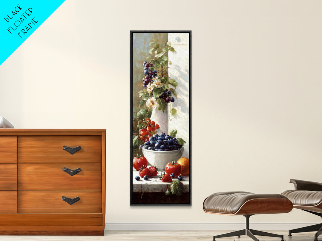 Blueberries in a White Bowl Canvas Print, Kitchen Art, Art Deco, Kitchen Decor, Oil Painting, Kitchen, Poster Art, KIT-1x3-55