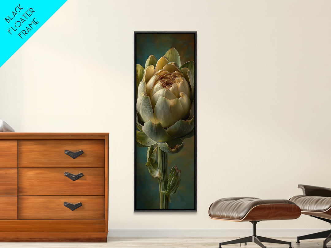 Artichoke Closeup in Painterly Green Tones Canvas Print, Kitchen Art, Digital Art, Kitchen Decor, Kitchen, Minimalist Wall Art, KIT-1x3-56