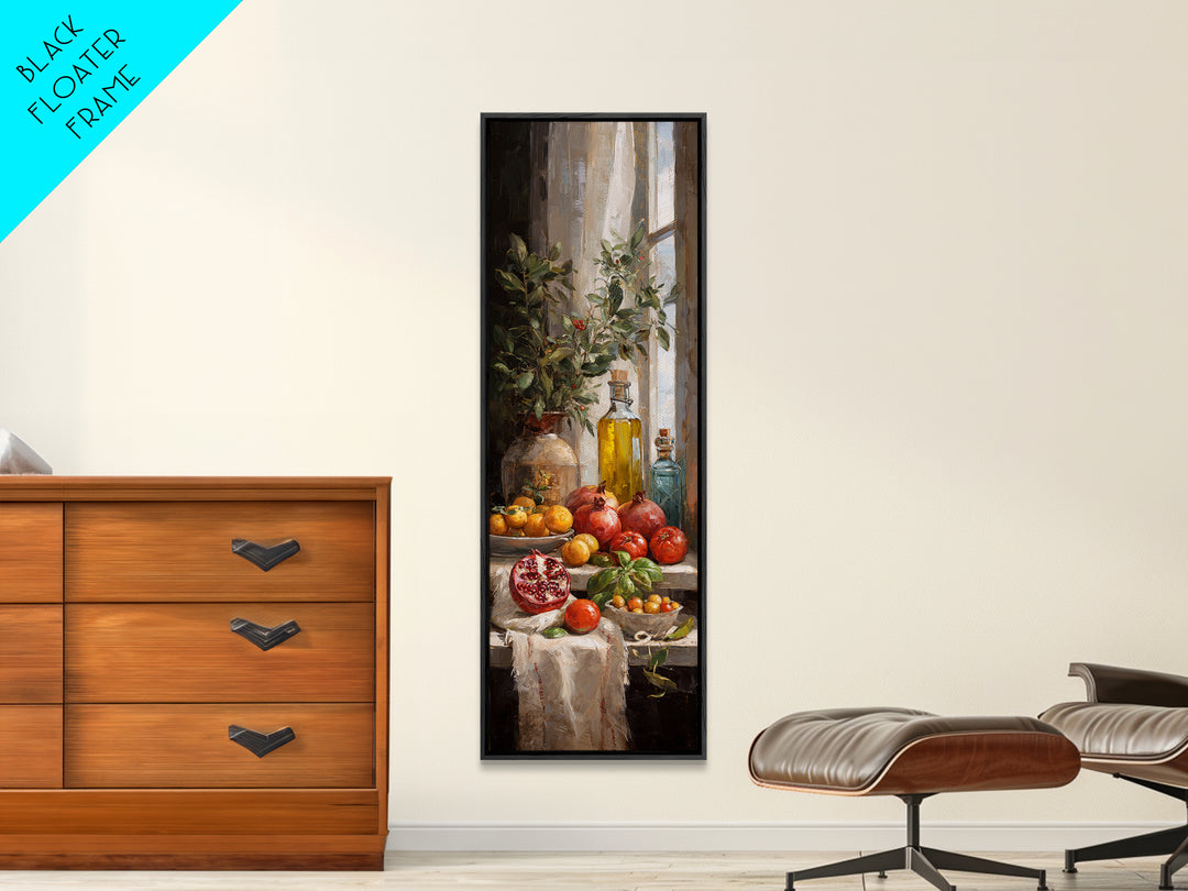 Figs Pomegranates and Linen Composition Framed Canvas Print, Kitchen Art, Dining Room Wall Art, Kitchen Decor, Abstract Art, KIT-1x3-58