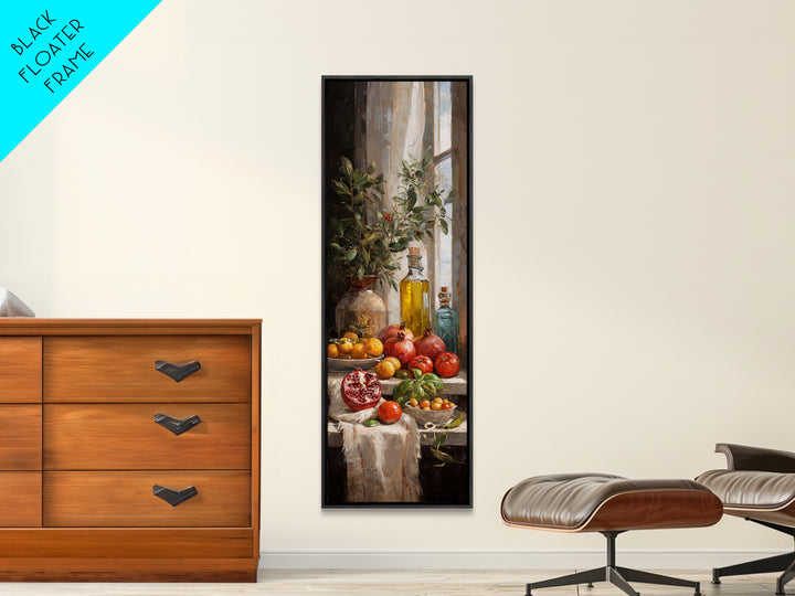 Figs Pomegranates and Linen Composition Framed Canvas Print, Kitchen Art, Dining Room Wall Art, Kitchen Decor, Abstract Art, KIT-1x3-58