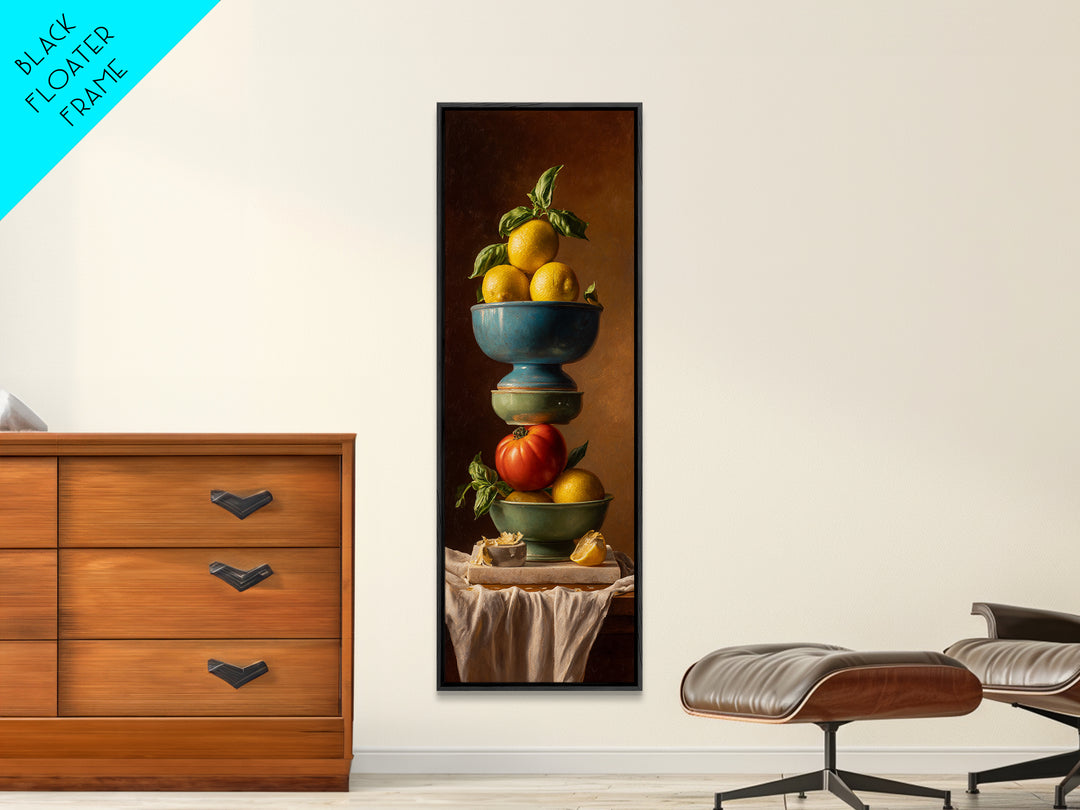 Lemons and Blue Ceramic Bowl Still Life Framed Canvas Print, Kitchen Art, Neutral Decor, Kitchen Decor, Fine Art, Kitchen, KIT-1x3-62