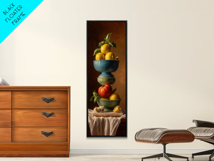 Lemons and Blue Ceramic Bowl Still Life Framed Canvas Print, Kitchen Art, Neutral Decor, Kitchen Decor, Fine Art, Kitchen, KIT-1x3-62