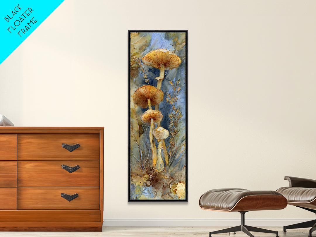 Mushrooms and Thyme Botanical Study Framed Canvas Print, Kitchen Art, Coffee Art, Kitchen Decor, Oil Painting, Kitchen, KIT-1x3-75