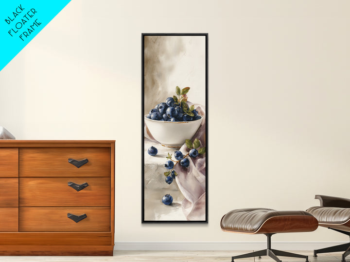 Blueberries in a White Bowl Framed Canvas Print, Kitchen Art, Kitchen Decor, Kitchen, Kitchen Art Print, Bar Cart Decor, KIT-1x3-79