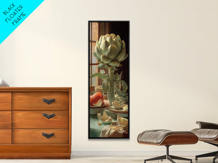 Artichoke Closeup in Painterly Green Tones Framed Canvas Print, Kitchen Art, Statement Artwork, Kitchen Decor, Kitchen, KIT-1x3-8