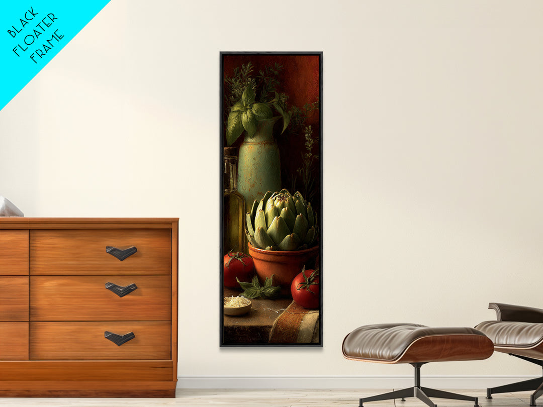 Artichoke Closeup in Painterly Green Tones Framed Canvas Print, Kitchen Art, Digital Print, Kitchen Decor, Fine Art, Kitchen, KIT-1x3-80