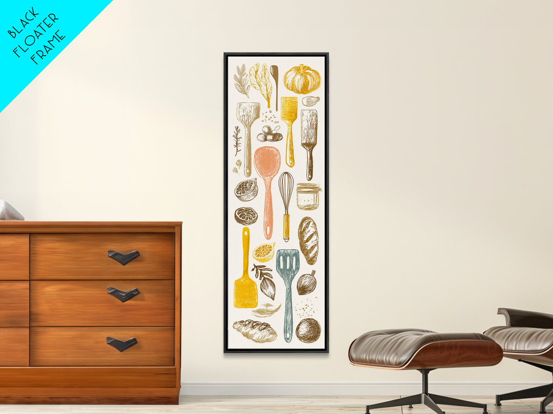 Kitchen Utensil Silhouettes Canvas Print, Kitchen Art, Kitchen Wall Art, Kitchen Decor, Abstract Art, Kitchen, KIT-1x3-81