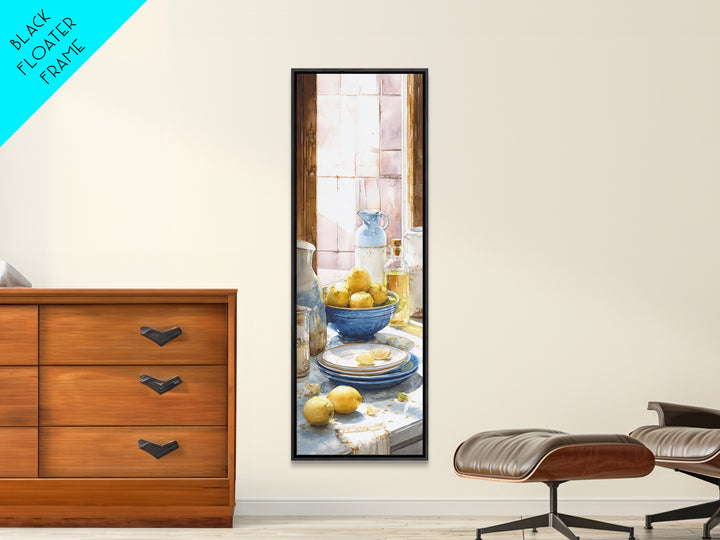 Lemons and Blue Ceramic Bowl Still Life Canvas Print, Kitchen Art, Luxury Decor, Kitchen Decor, Fine Art, Kitchen, Art Prints, KIT-1x3-86