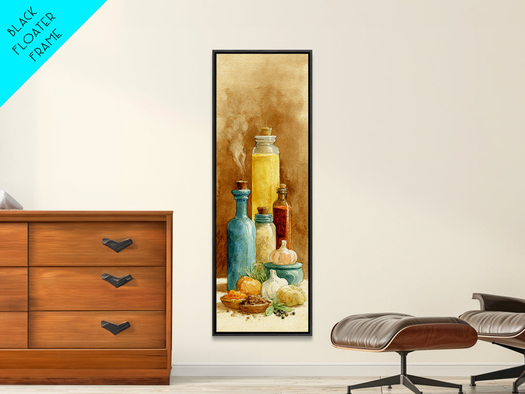 Watercolor Spice Jars Without Readable Labels Canvas Print, Kitchen Art, Coffee Print, Kitchen Decor, Oil Painting, Kitchen, KIT-1x3-97