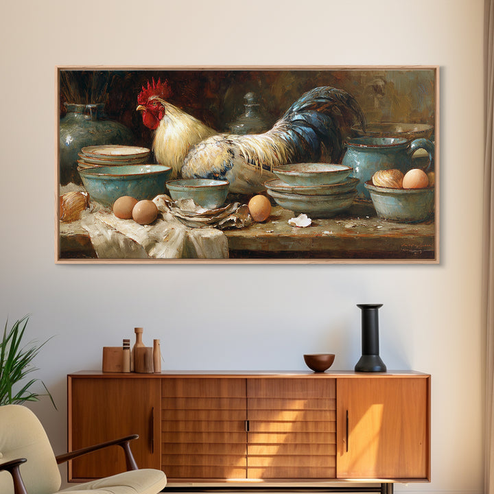 Rooster Portrait for Country Kitchen Charm Framed Canvas Print, Kitchen Art, Art Print, Kitchen Decor, Oil Painting, Kitchen, KIT-2x1-12