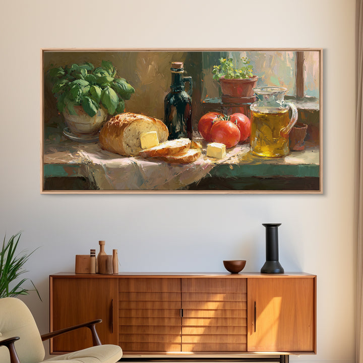 Fresh Bread with Butter and Honey Framed Canvas Print, Kitchen Art, Fine Art Print, Kitchen Decor, Watercolor Art, Kitchen, KIT-2x1-14
