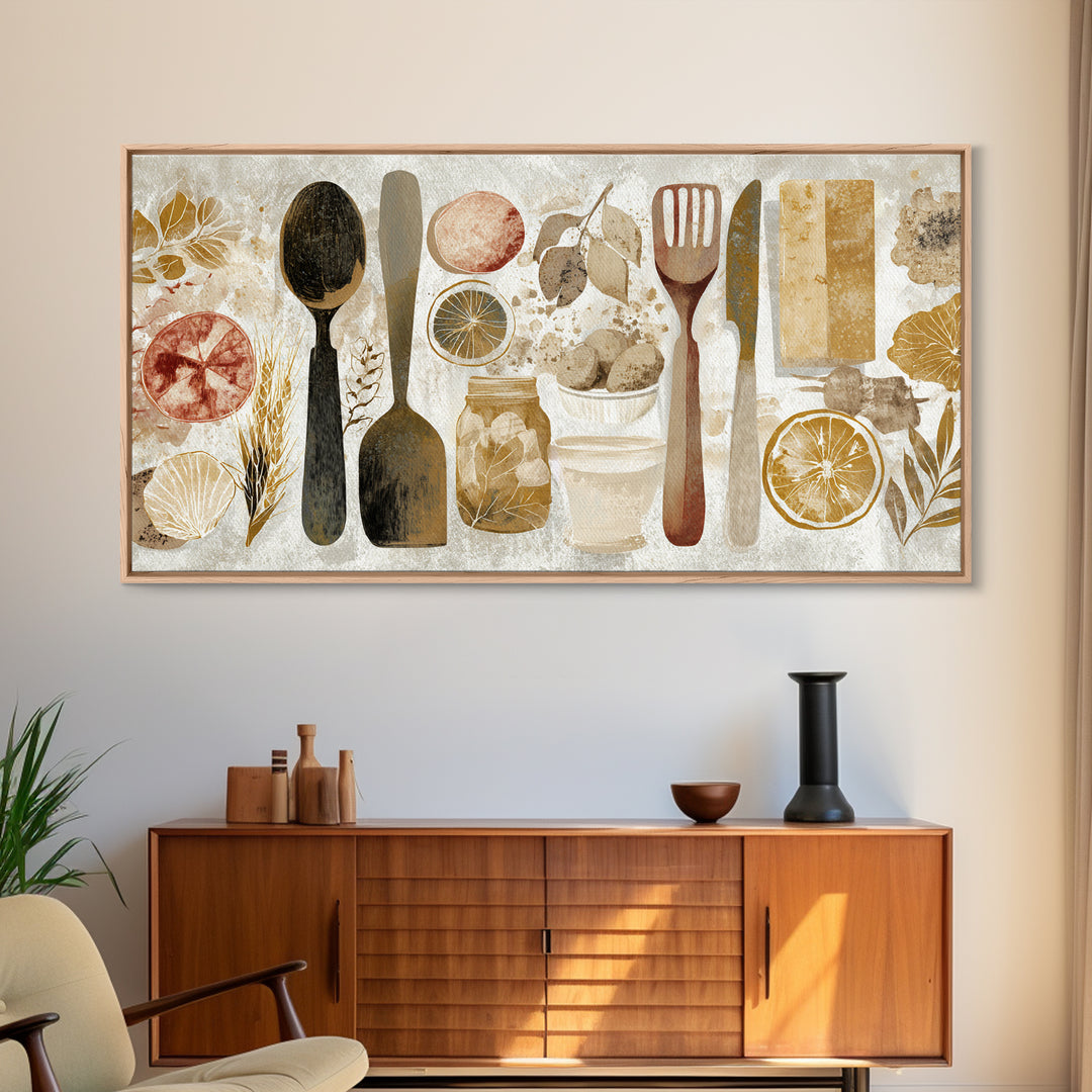 Kitchen Utensil Silhouettes Canvas Print, Kitchen Art, Contemporary Art, Kitchen Decor, Abstract Art, Kitchen, Kitchen Wall Art, KIT-2x1-41