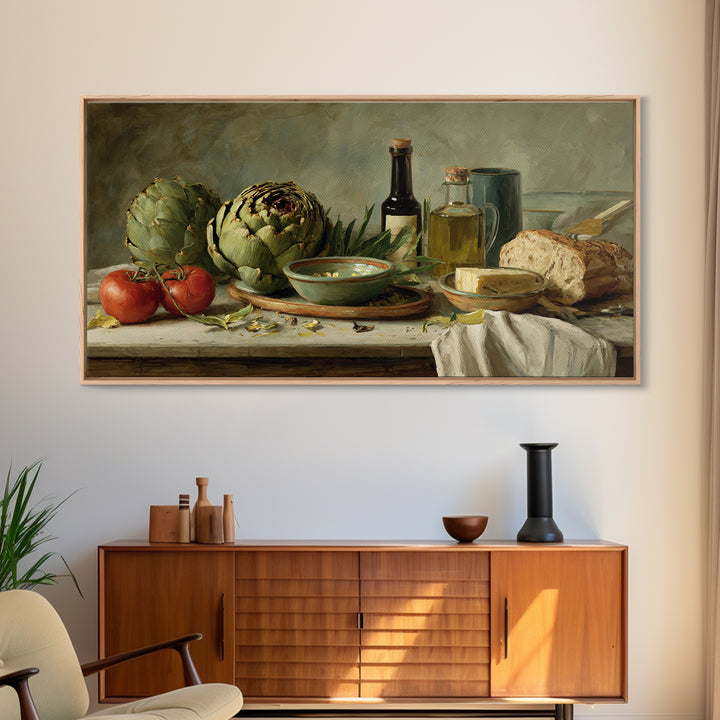 Artichoke Closeup in Painterly Green Tones Canvas Print, Kitchen Art, Art Prints, Kitchen Decor, Fine Art, Kitchen, Modern Art, KIT-2x1-64