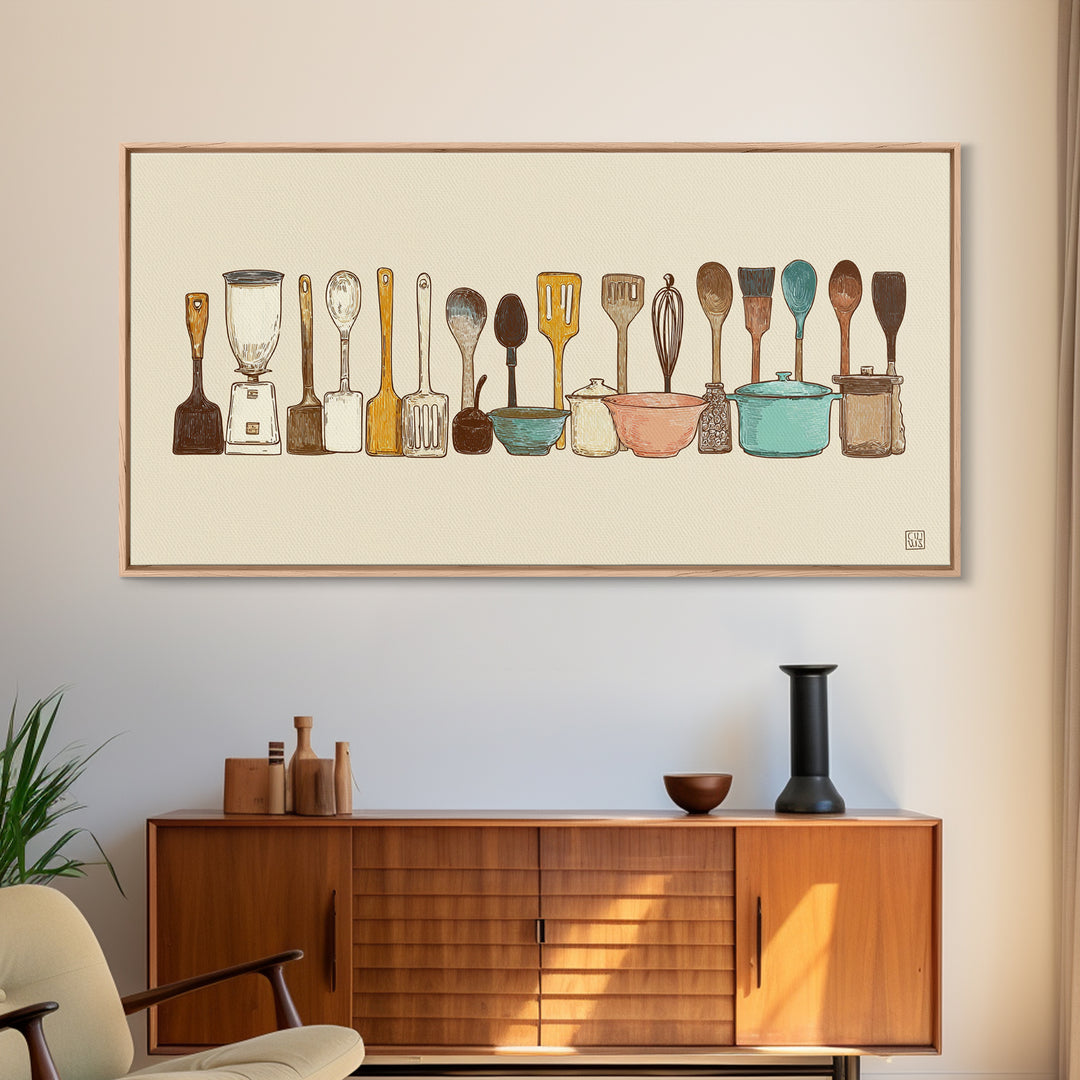 Kitchen Utensil Silhouettes Framed Canvas Print, Kitchen Art, Prints, Kitchen Decor, Fine Art, Kitchen, Kitchen Wall Decor, KIT-2x1-65