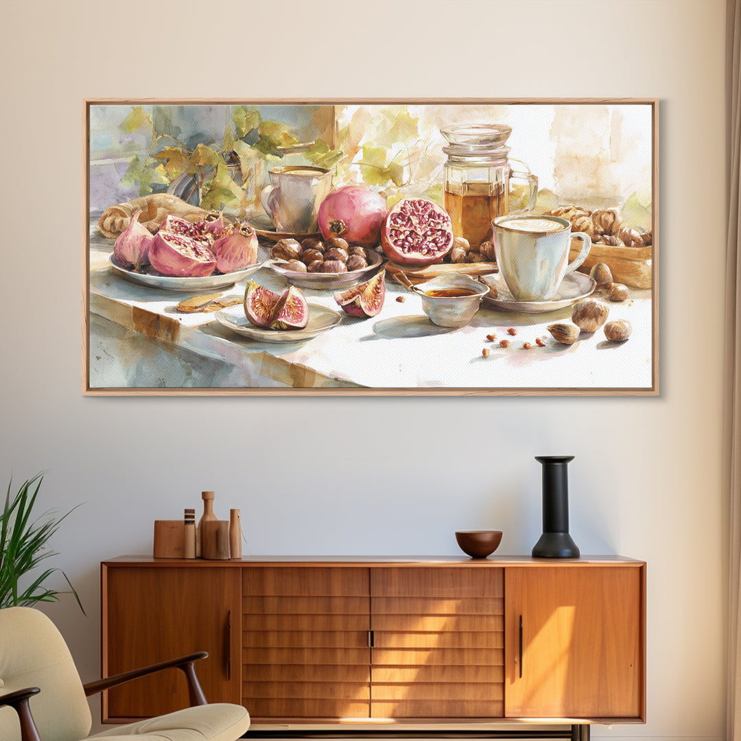Figs Pomegranates and Linen Composition Canvas Print, Kitchen Art, Textured Painting, Kitchen Decor, Abstract Art, Kitchen, KIT-2x1-66