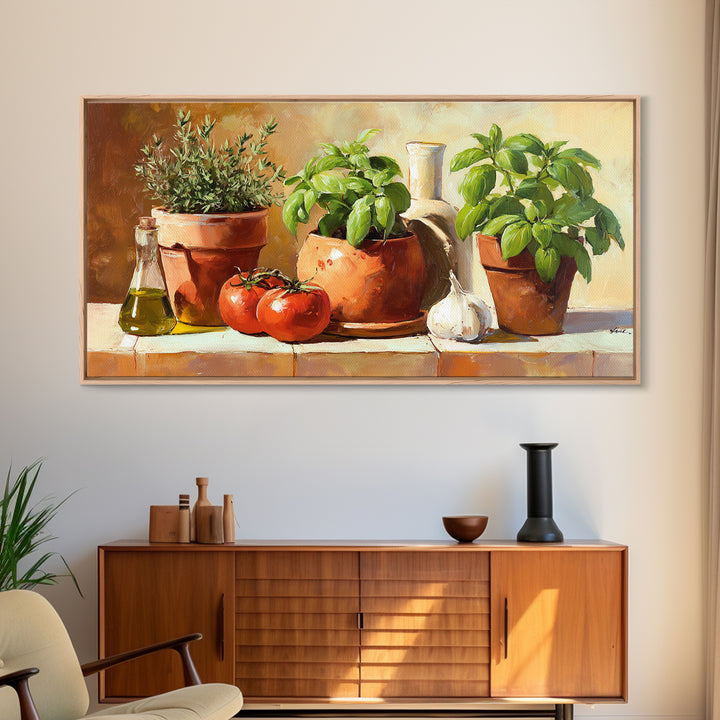 Fresh Herbs in Terracotta Pots Canvas Print, Kitchen Art, Kitchen Decor, Kitchen, Trendy Wall Art, Dining Room Wall Art, KIT-2x1-93