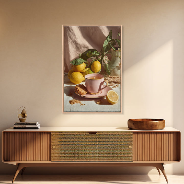 Pasta Lemons and Basil Mediterranean Still Life Framed Canvas Print, Kitchen Art, Wall Art, Kitchen Decor, Fine Art, Kitchen, KIT-2x3-1