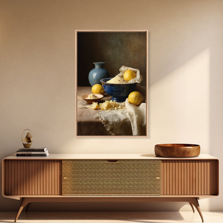 Lemons and Blue Ceramic Bowl Still Life Canvas Print, Kitchen Art, Luxury Decor, Kitchen Decor, Fine Art, Kitchen, Art Prints, KIT-2x3-10