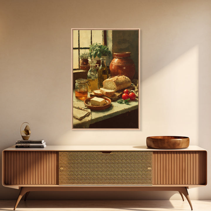 Fresh Bread with Butter and Honey Framed Canvas Print, Kitchen Art, Boho Decor, Kitchen Decor, Abstract Art, Kitchen, KIT-2x3-2
