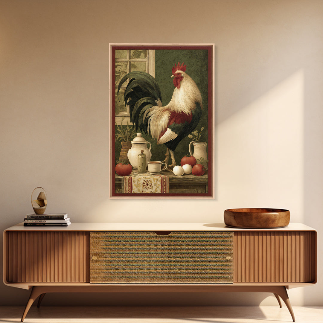 Rooster Portrait for Country Kitchen Charm Framed Canvas Print, Kitchen Art, Trendy Wall Art, Kitchen Decor, Fine Art, Kitchen, KIT-2x3-24